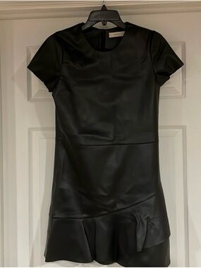 MANGO Black Short Sleeve Faux Leather Dress